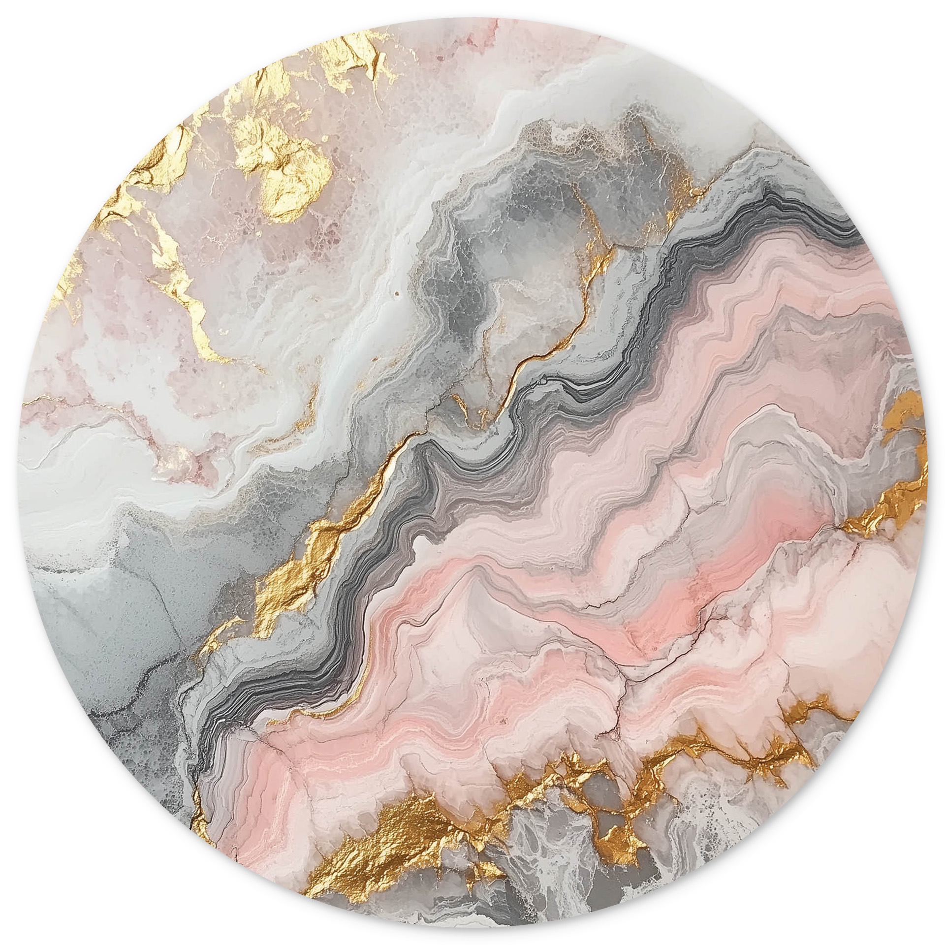 Wandcirkel Marmer Roze/Goud - Rond schilderij 