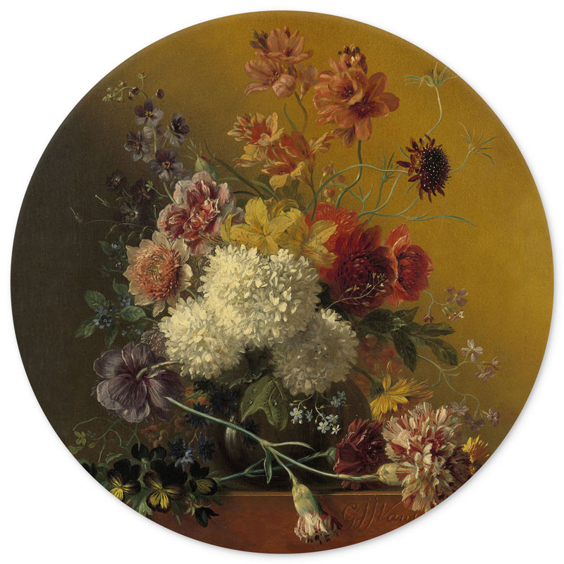 Wandcirkel Stilleven met bloemen van Georgius Jacobus Johannes van Os 30 cm