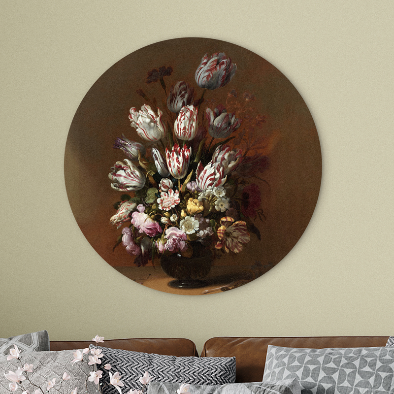 Wandcirkel Stilleven met bloemen van Abraham Mignon