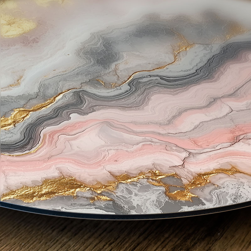 Wandcirkel Marmer Roze/Goud - 30 cm