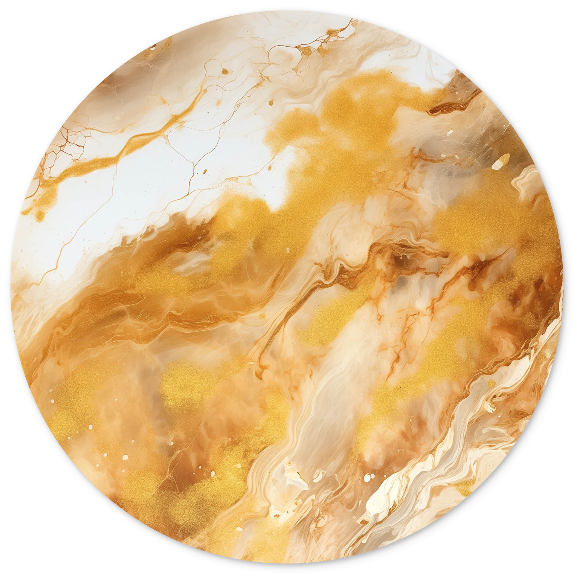 Wandcirkel Marmer Geel/Goud - Rond schilderij 