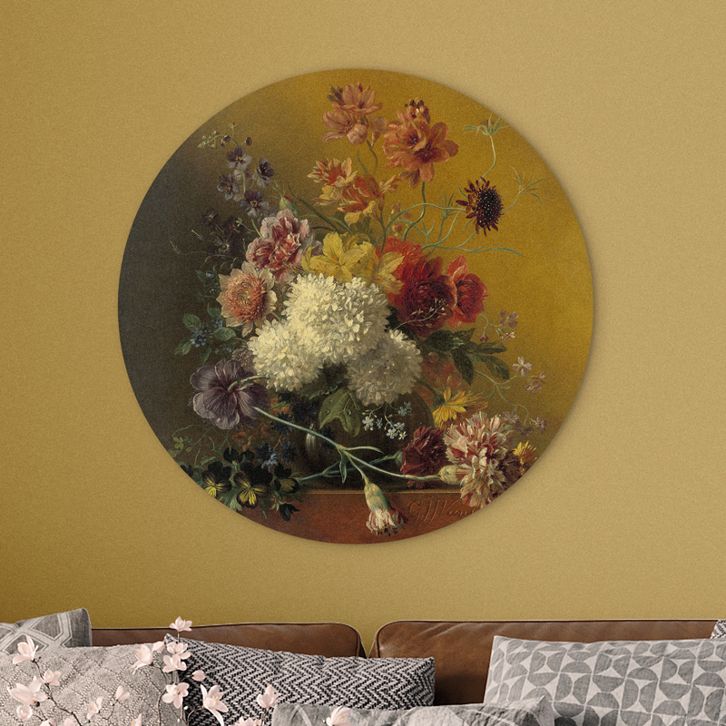 Wandcirkel Stilleven met bloemen van Georgius Jacobus Johannes van Os 30 cm