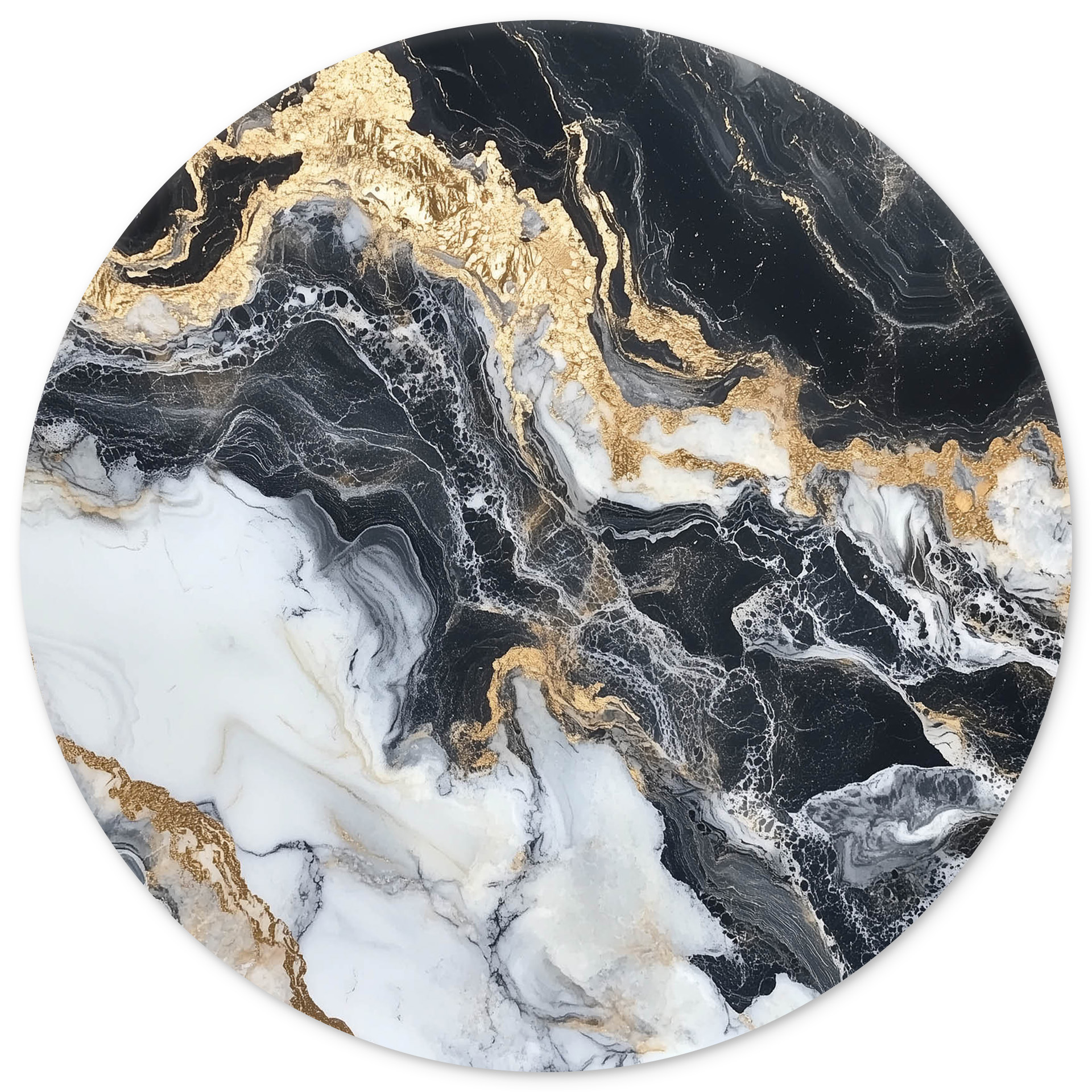 Wandcirkel Marmer Zwart/Goud - Rond schilderij 