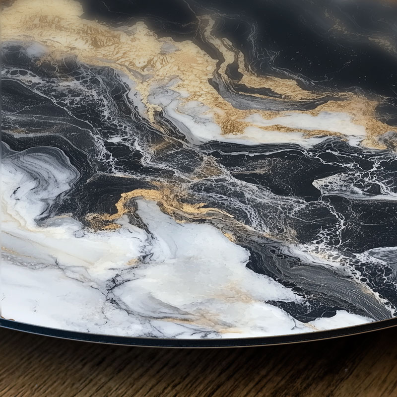 Wandcirkel Marmer Zwart/Goud 