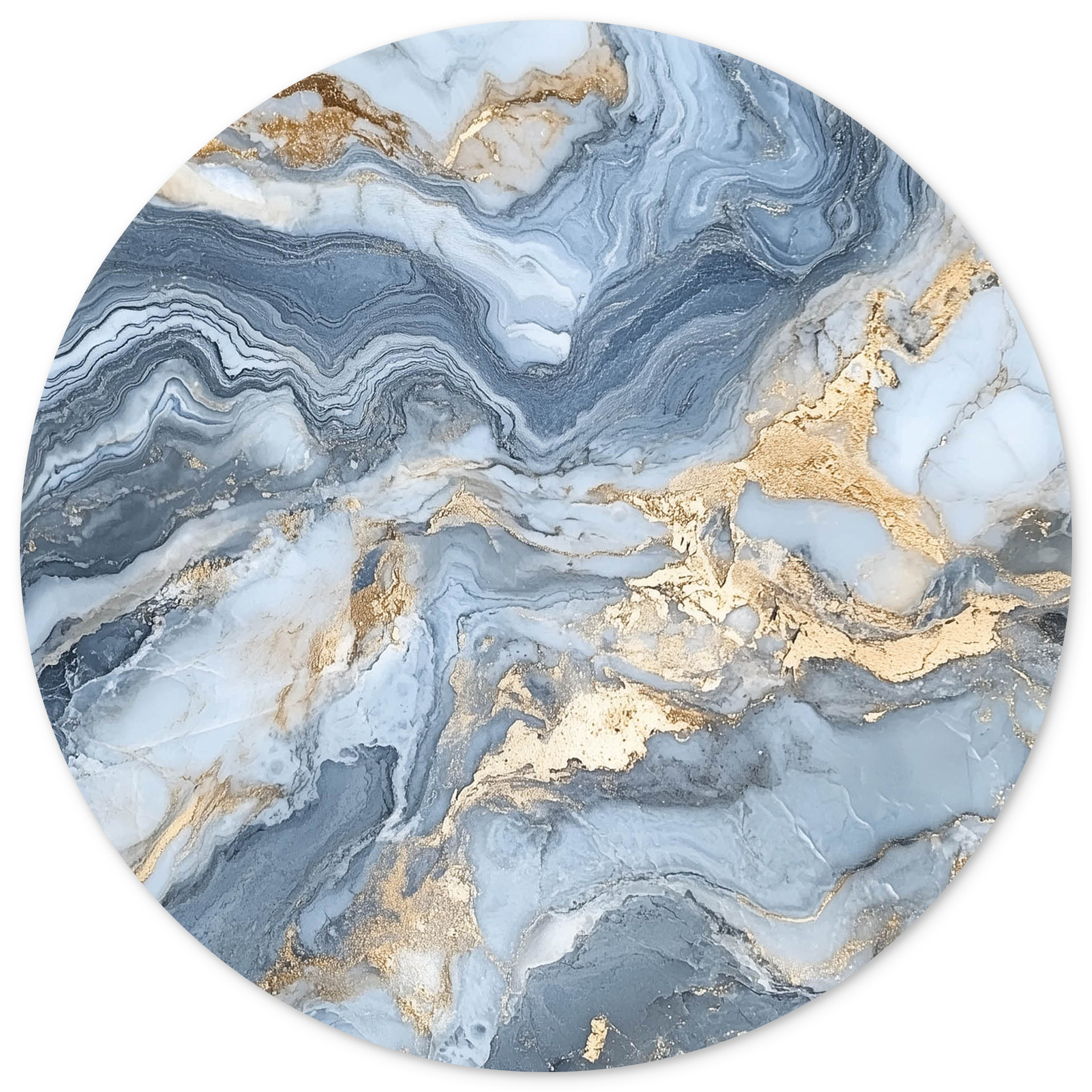 Wandcirkel Marmer Blauw/Goud - Rond schilderij 