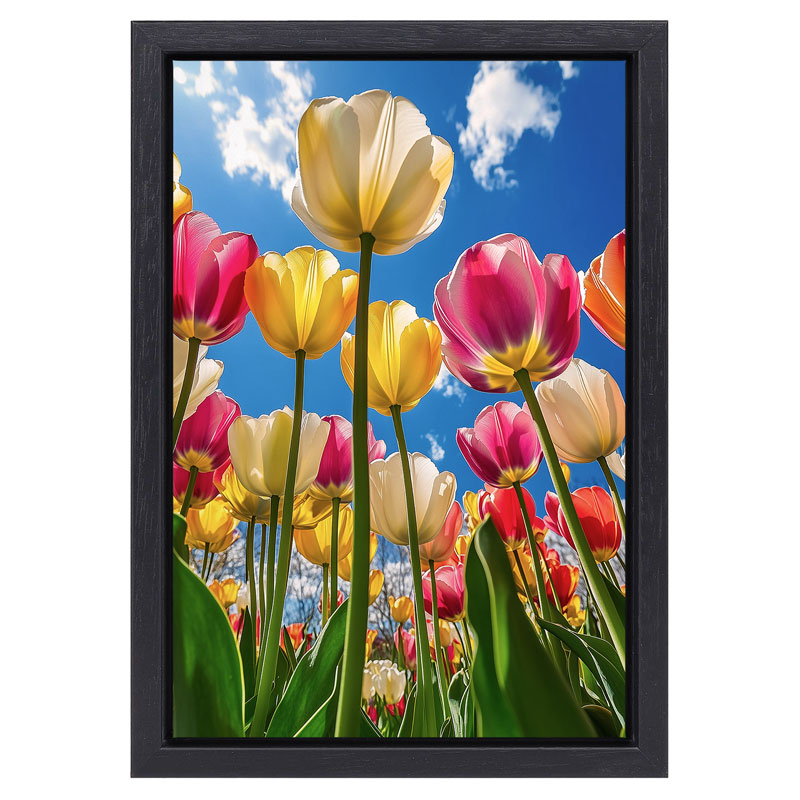 Schilderij Fleurige Tulpen in zwarte baklijst