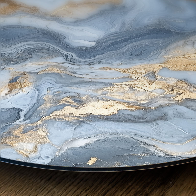 Wandcirkel Marmer Blauw/Goud - 30 cm